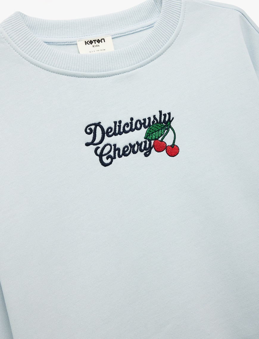  Kız Çocuk Nakışlı Uzun Kollu Bisiklet Yaka Pamuklu Sweatshirt
