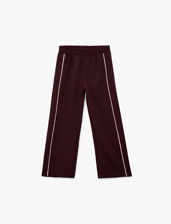 Kız Çocuk Geniş Paça Biyeli Cepli Bol Kalıp Beli Lastikli Pantolon