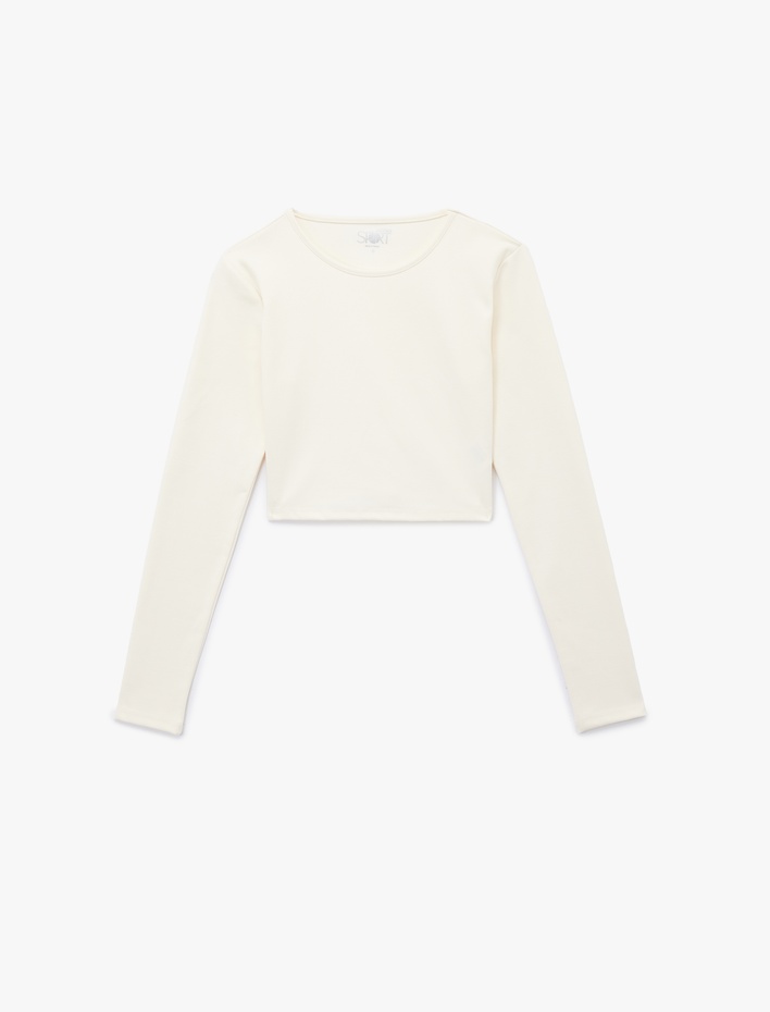 Bisiklet Yaka Uzun Kollu Crop Spor Tişört