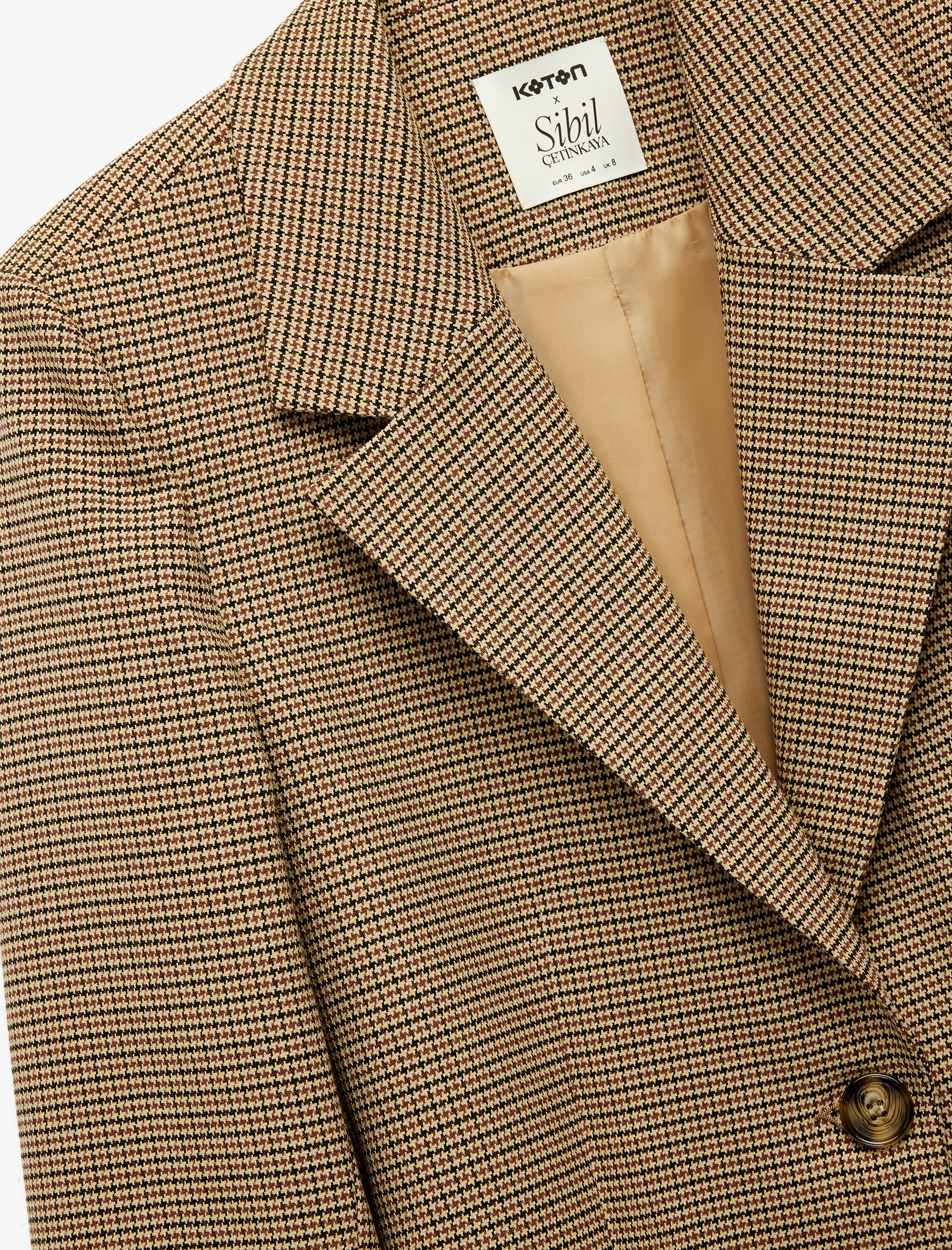 Koton X Sibil Çetinkaya - Uzun Kollu Cepli Ekose Blazer Ceket