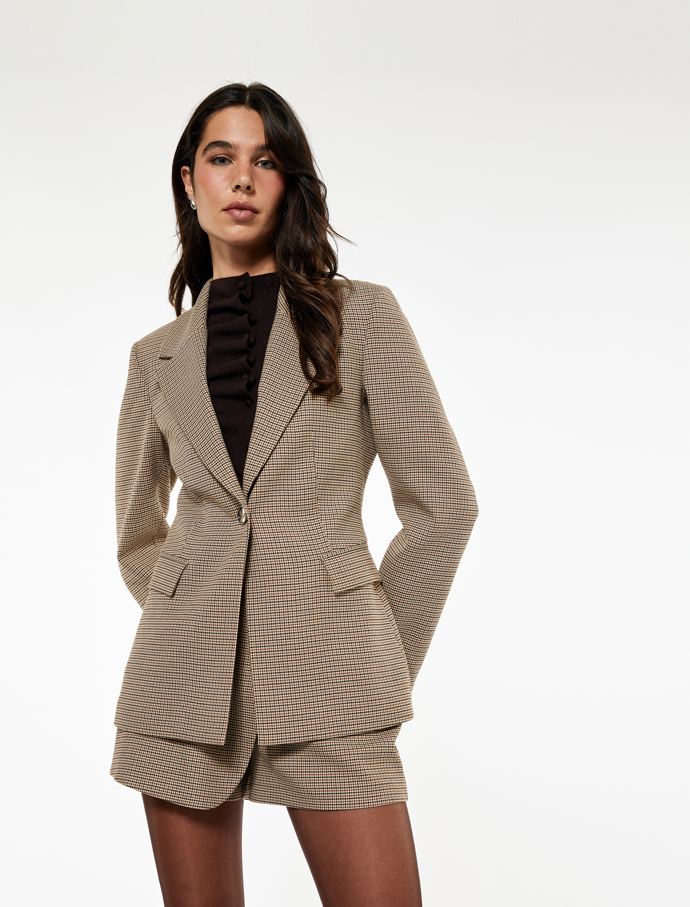 Koton X Sibil Çetinkaya - Uzun Kollu Cepli Ekose Blazer Ceket