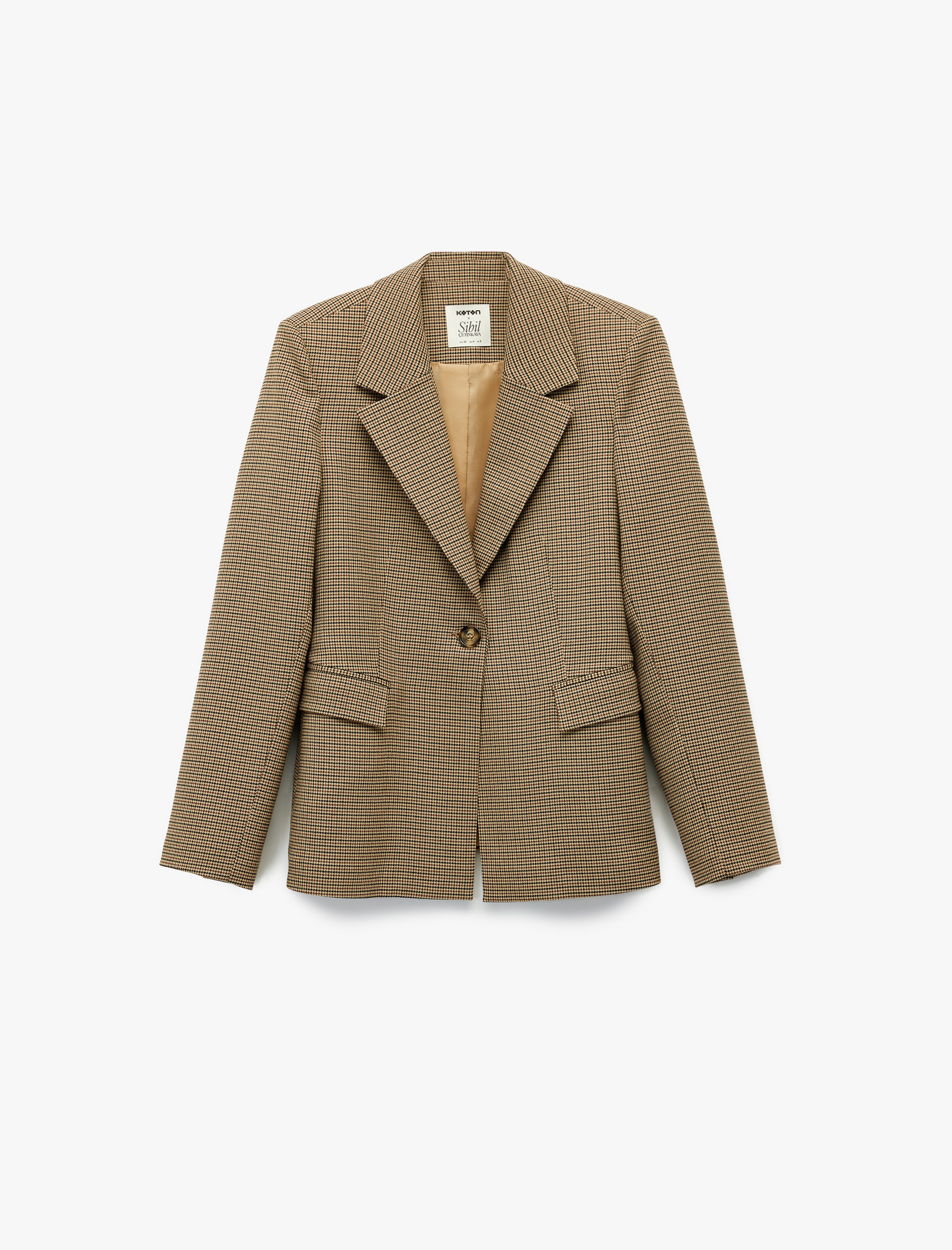 Koton X Sibil Çetinkaya - Uzun Kollu Cepli Ekose Blazer Ceket