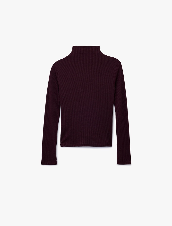  Koton X Melis Ağazat - Slim Fit Dik Yaka Uzun Kollu Fitilli Tişört