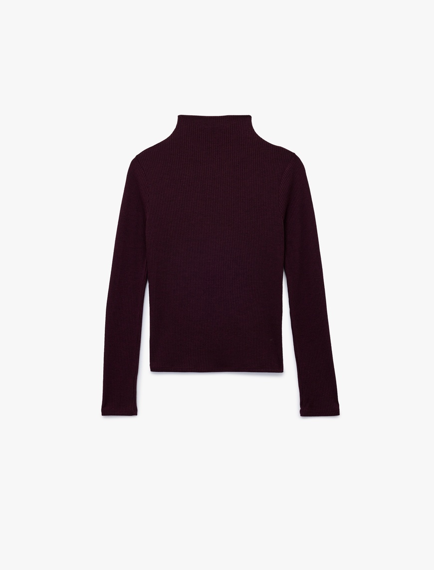 Koton Kadın Kaşkorse Kumaş Slim Fit Uzun Kollu Dik Yaka Fitilli Tişört