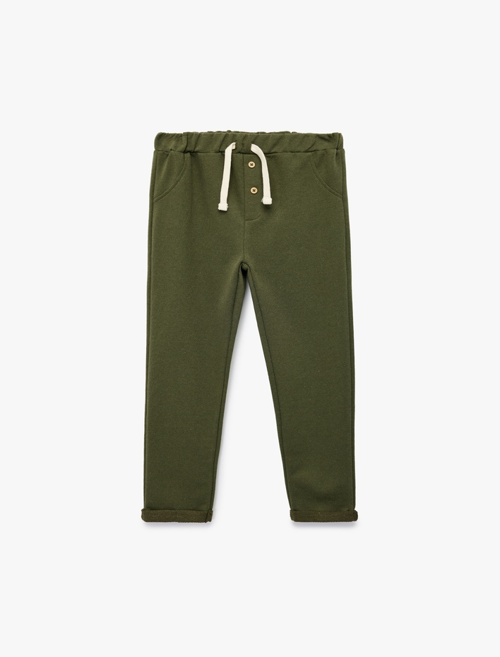 Erkek Bebek Düğme Detaylı Katlamalı Paça Beli Bağcıklı Eşofman Altı