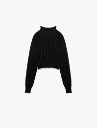 Gipeli Uzun Balon Kollu Dik Yaka Crop Dantelli Bluz