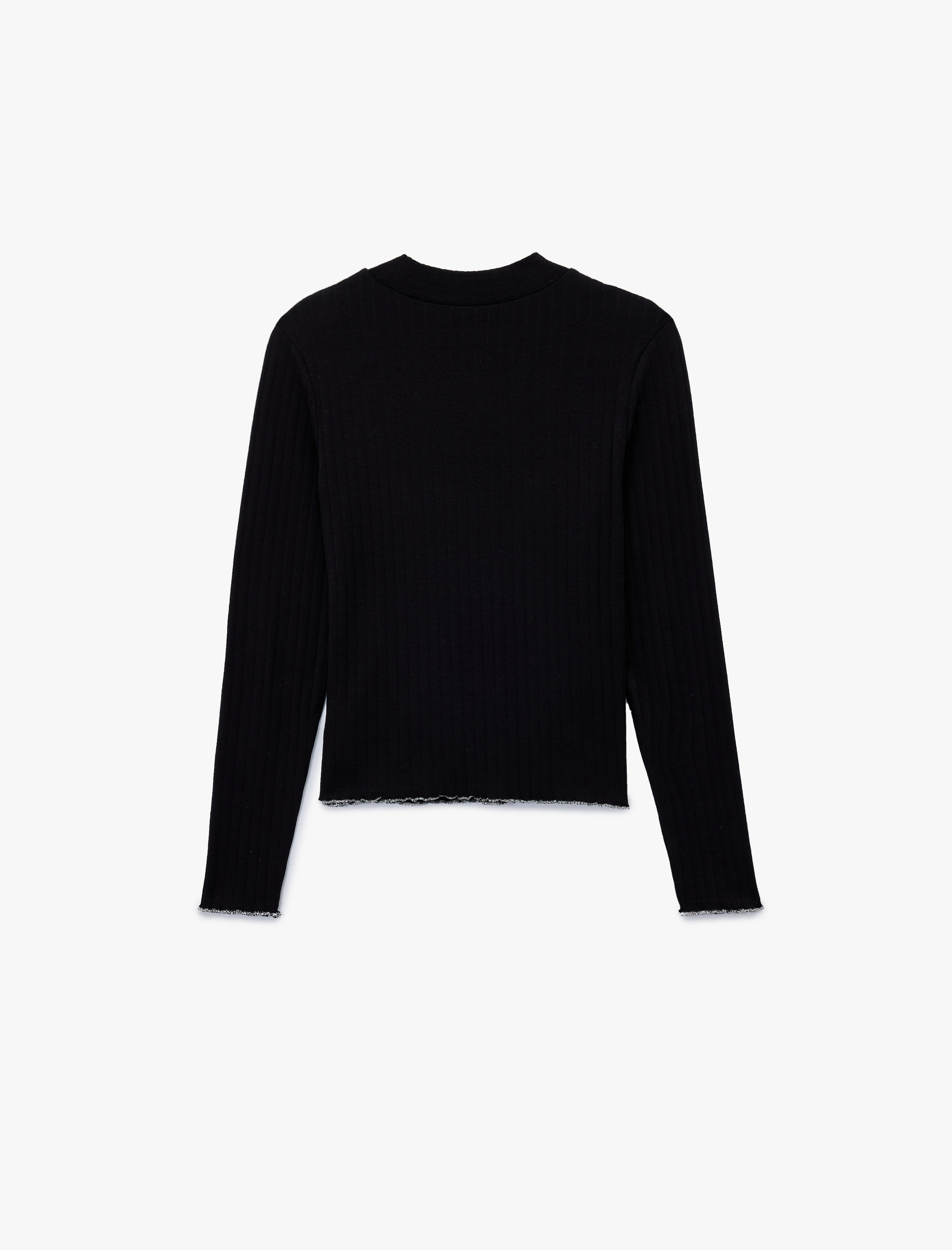 Pamuklu Uzun Kollu Hafif Dik Yaka Slim Fit Tişört