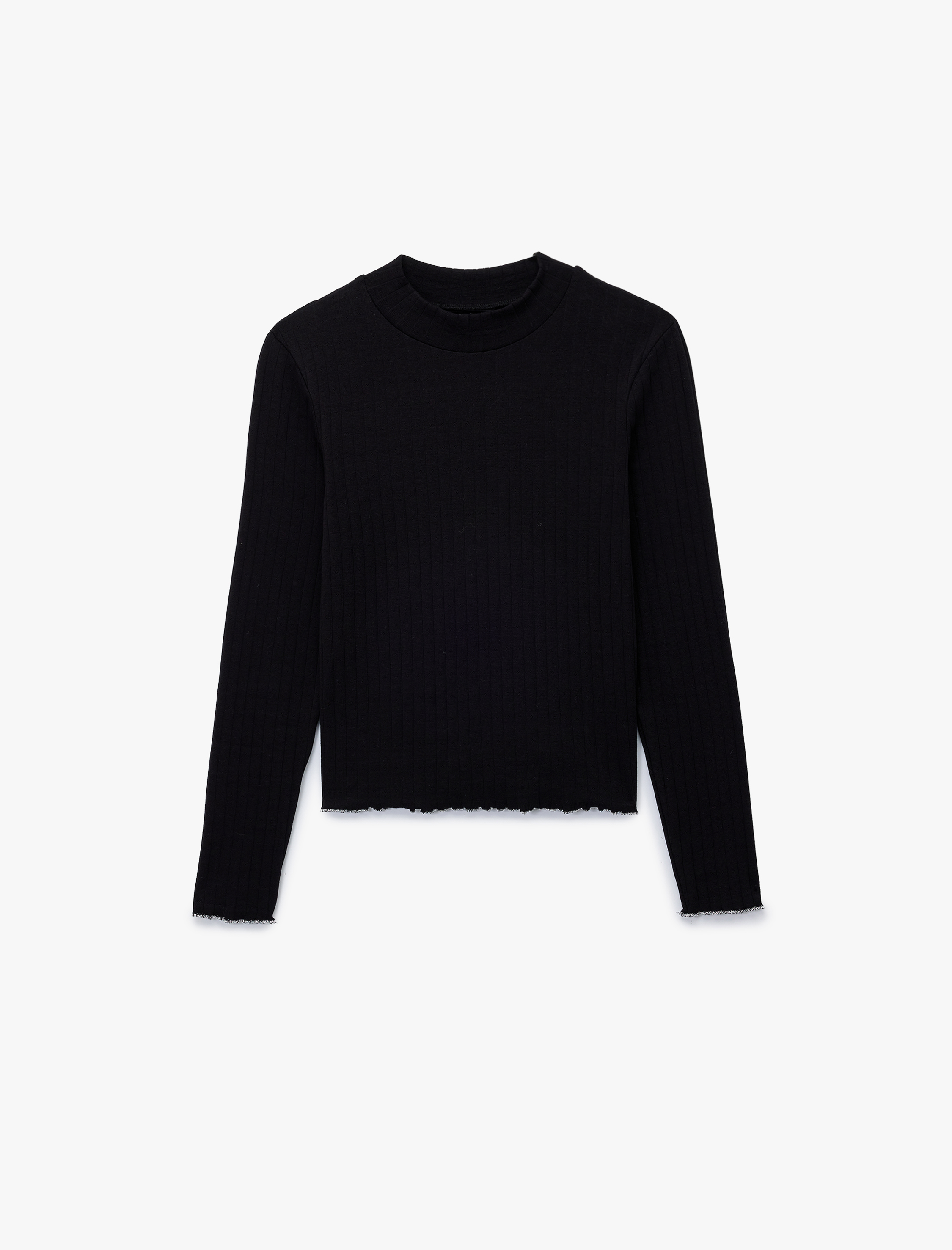 Pamuklu Uzun Kollu Hafif Dik Yaka Slim Fit Tişört