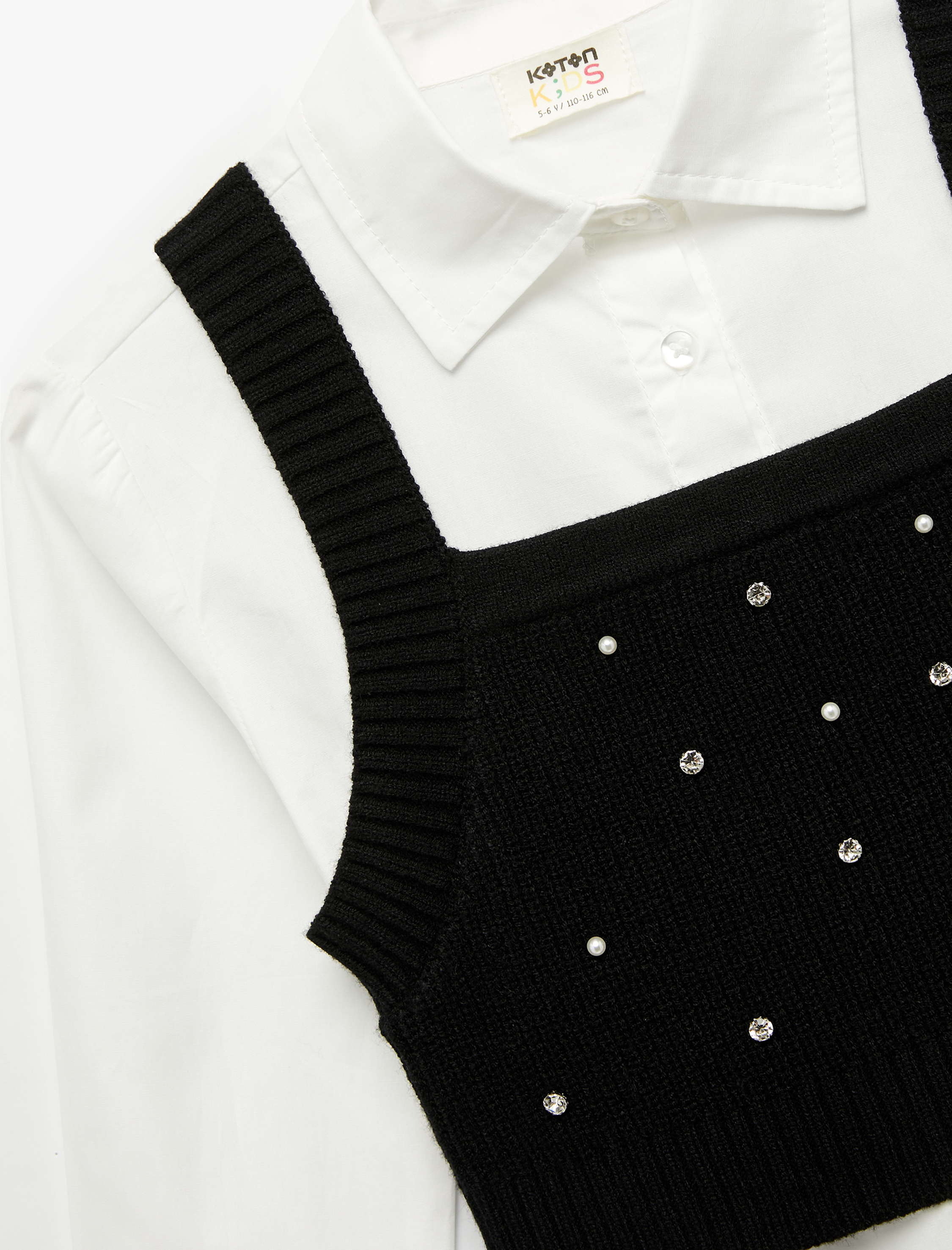  Kız Çocuk Süveter Detaylı Uzun Kollu Pamuklu Gömlek