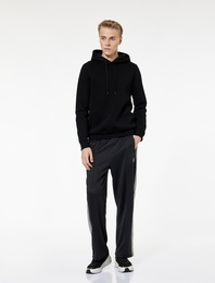 Viskon Karışımlı Beli Lastikli Cepli Şerit Detaylı Baskılı Bol Kalıp Eşofman Altı