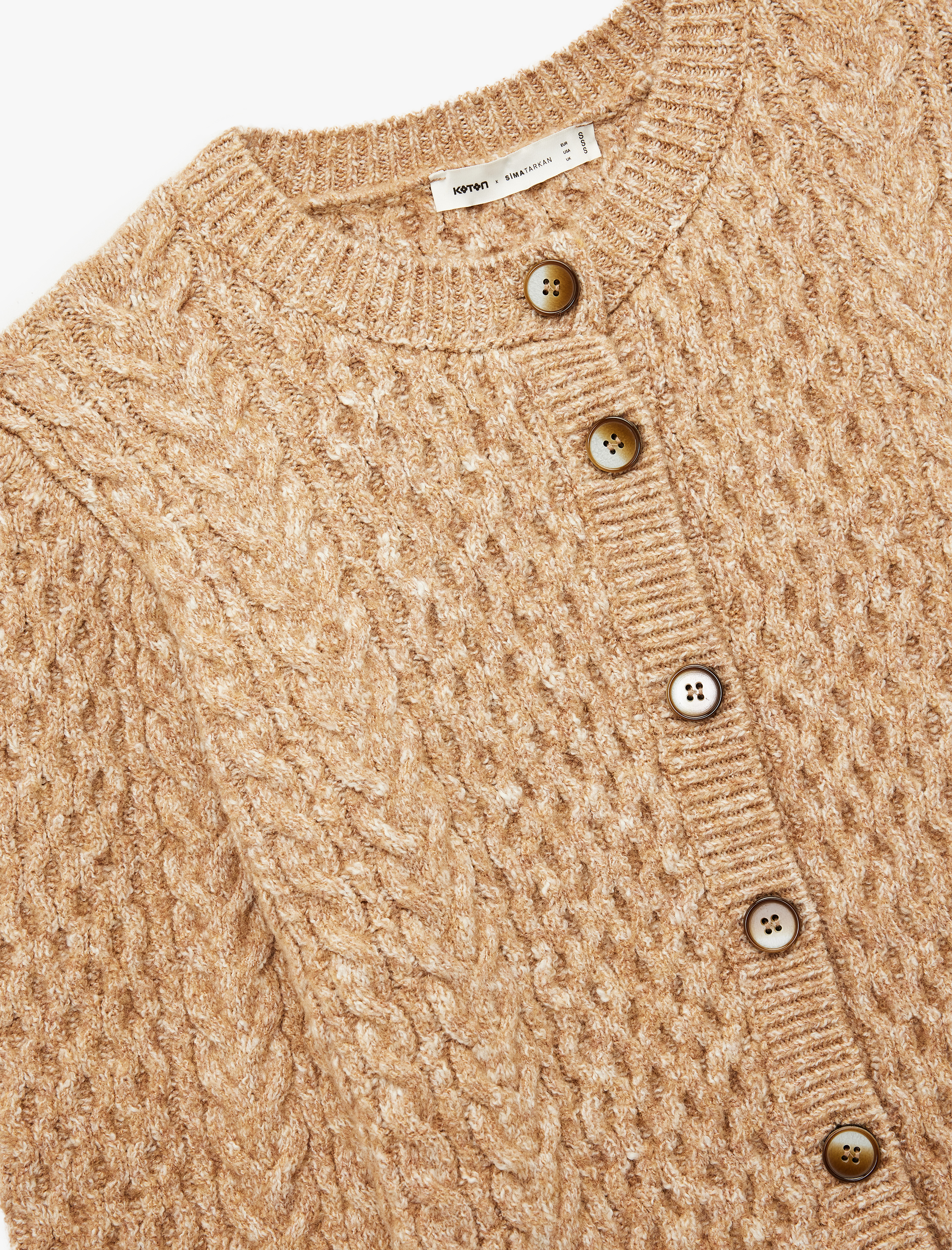   Koton X Sima Tarkan - Uzun Kollu Bisiklet Yaka Düğmeli Saç Örgü Triko Hırka