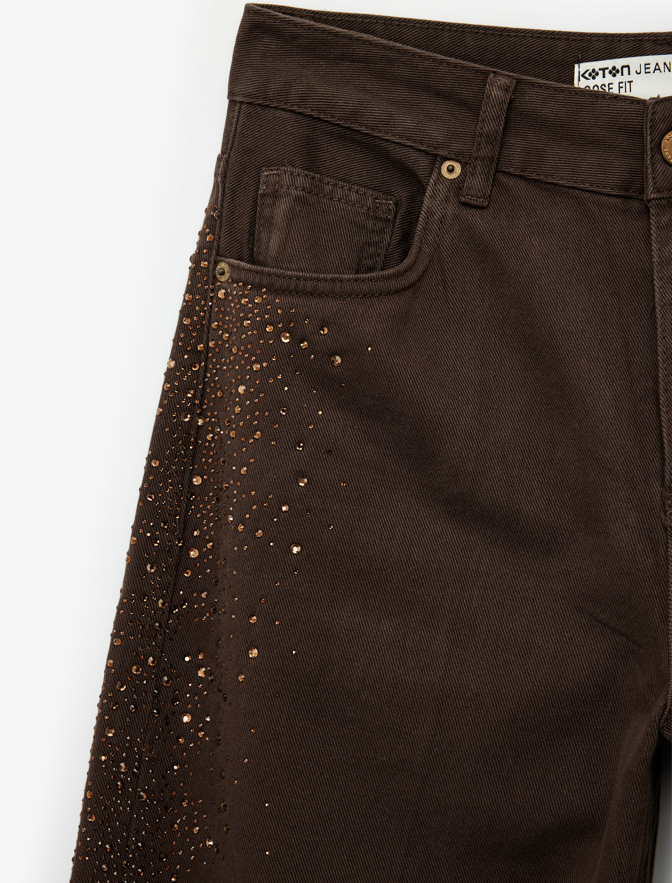   Cepli Geniş Paça Taş İşleme Detaylı Jean Pantolon - Wide Leg Jeans