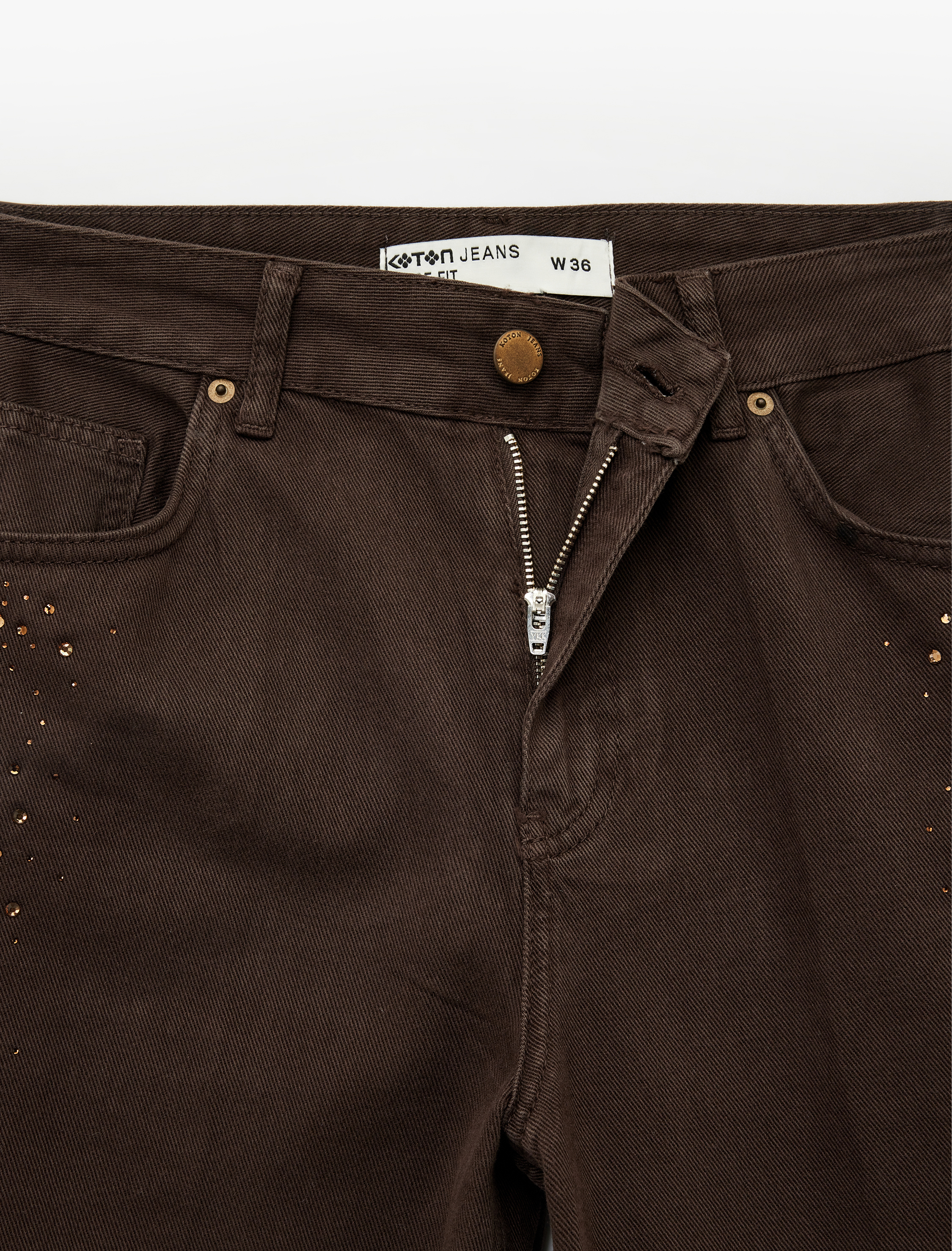   Cepli Geniş Paça Taş İşleme Detaylı Jean Pantolon - Wide Leg Jeans