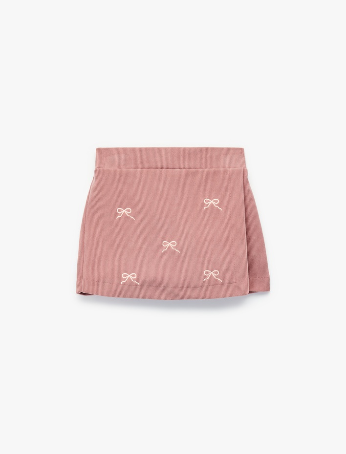 Kız Bebek Fiyonk Nakış Detaylı Mini Şort Etek