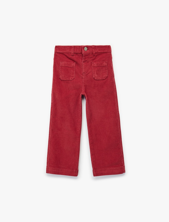 Kız Bebek Pamuklu Cep Detaylı Geniş Paça Pantolon