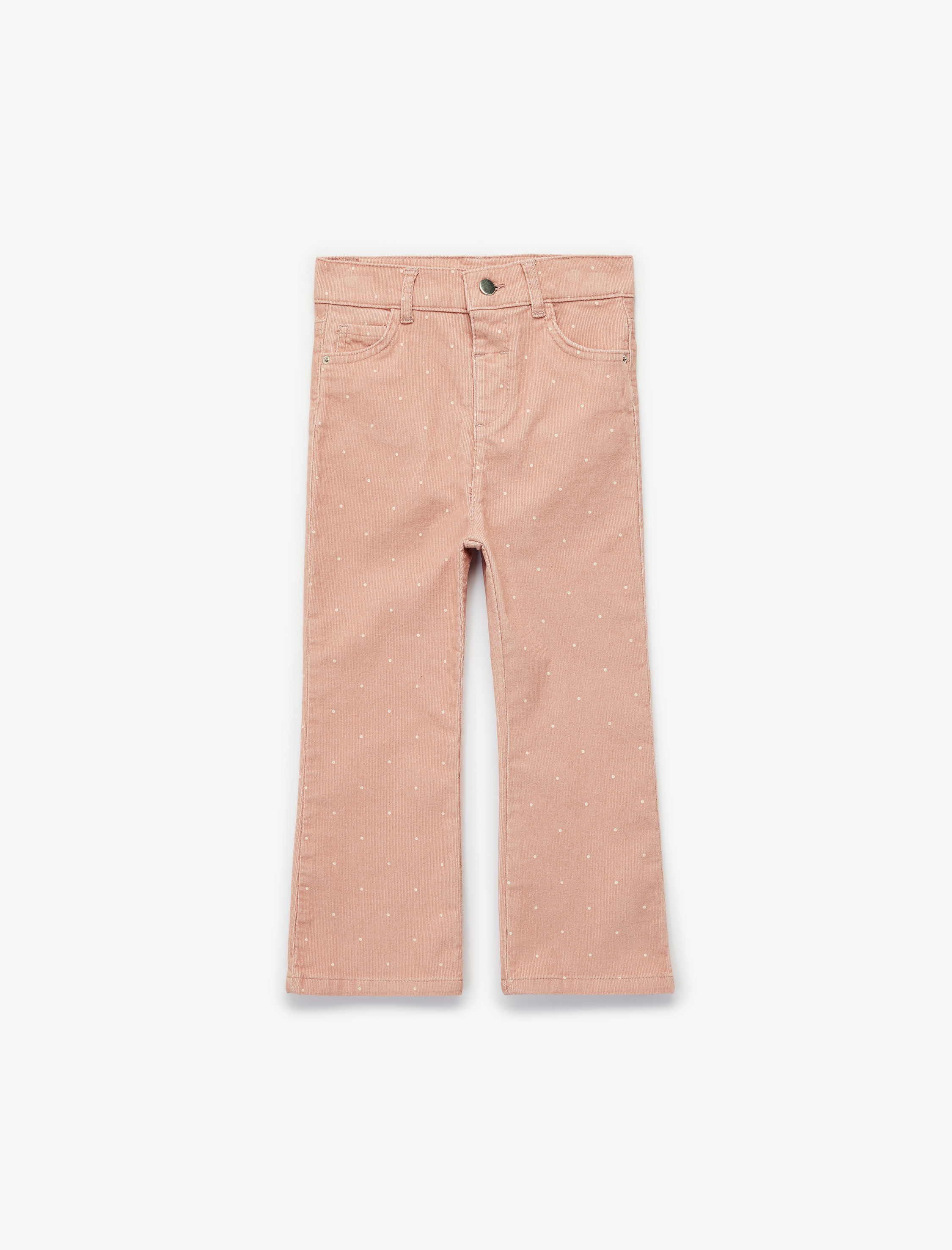  Kız Bebek Puantiye Detaylı Cepli Pamuklu İspanyol Paça Pantolon