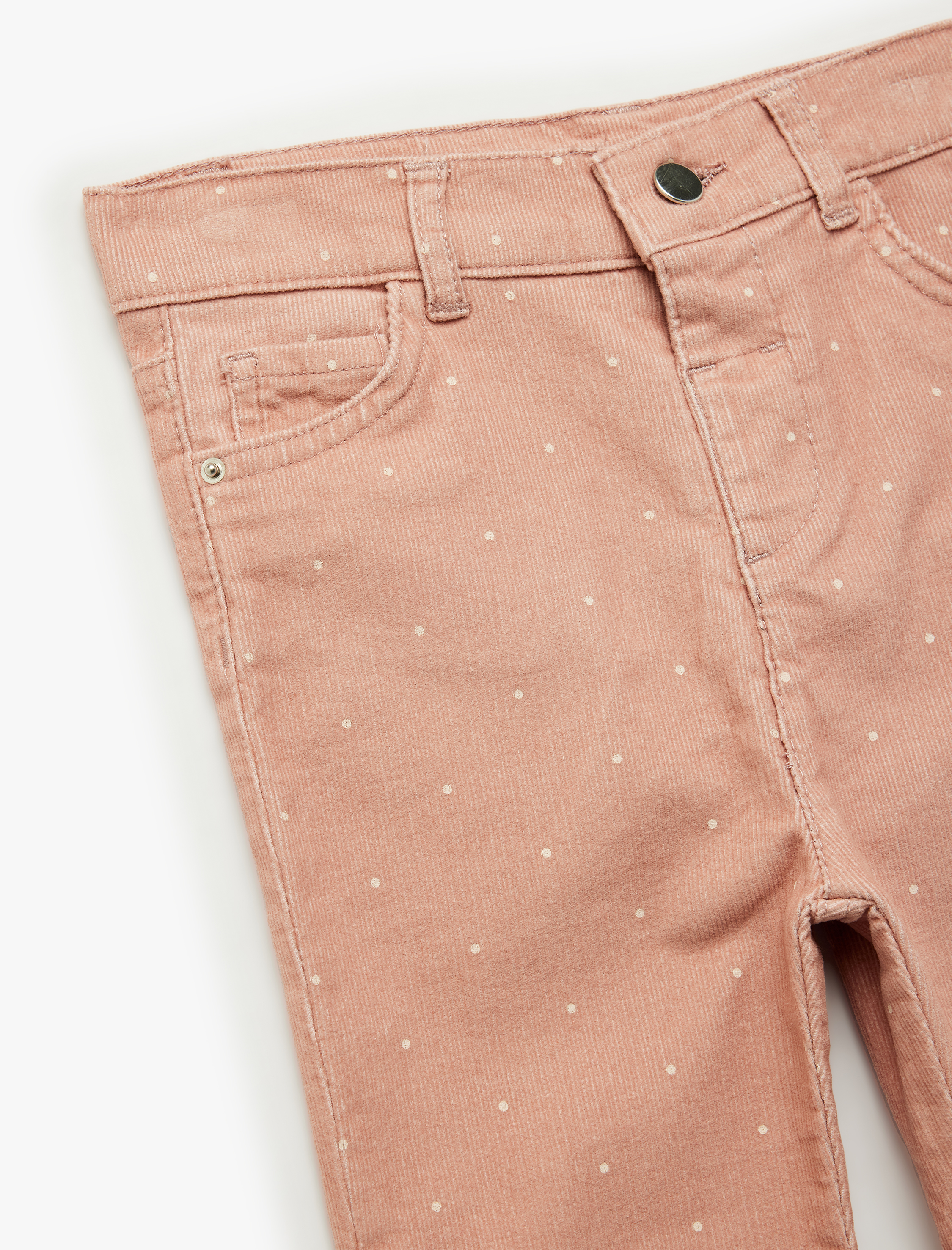  Kız Bebek Puantiye Detaylı Cepli Pamuklu İspanyol Paça Pantolon