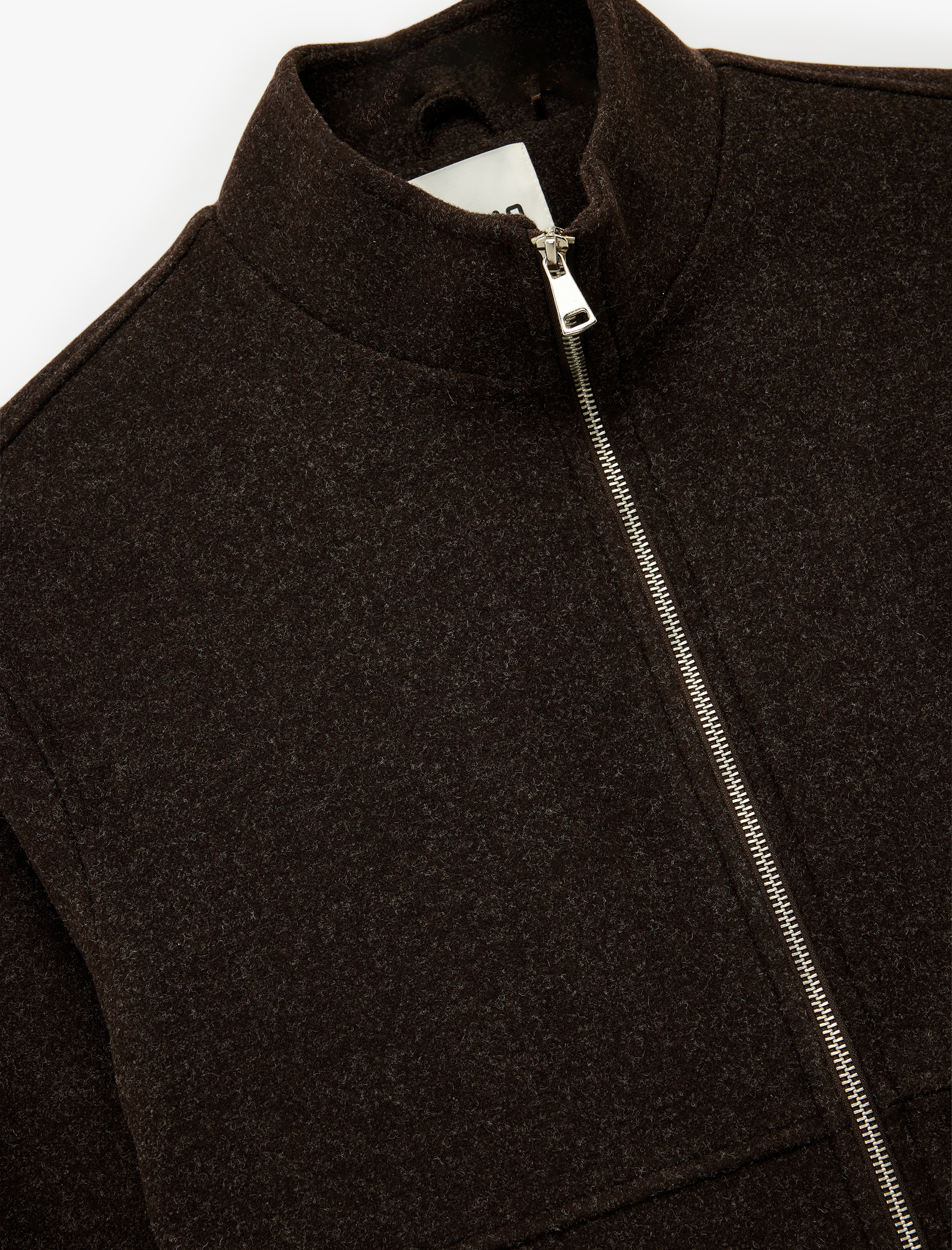   Cepli Dik Yaka Uzun Kollu Fermuarlı Kaşe Ceket