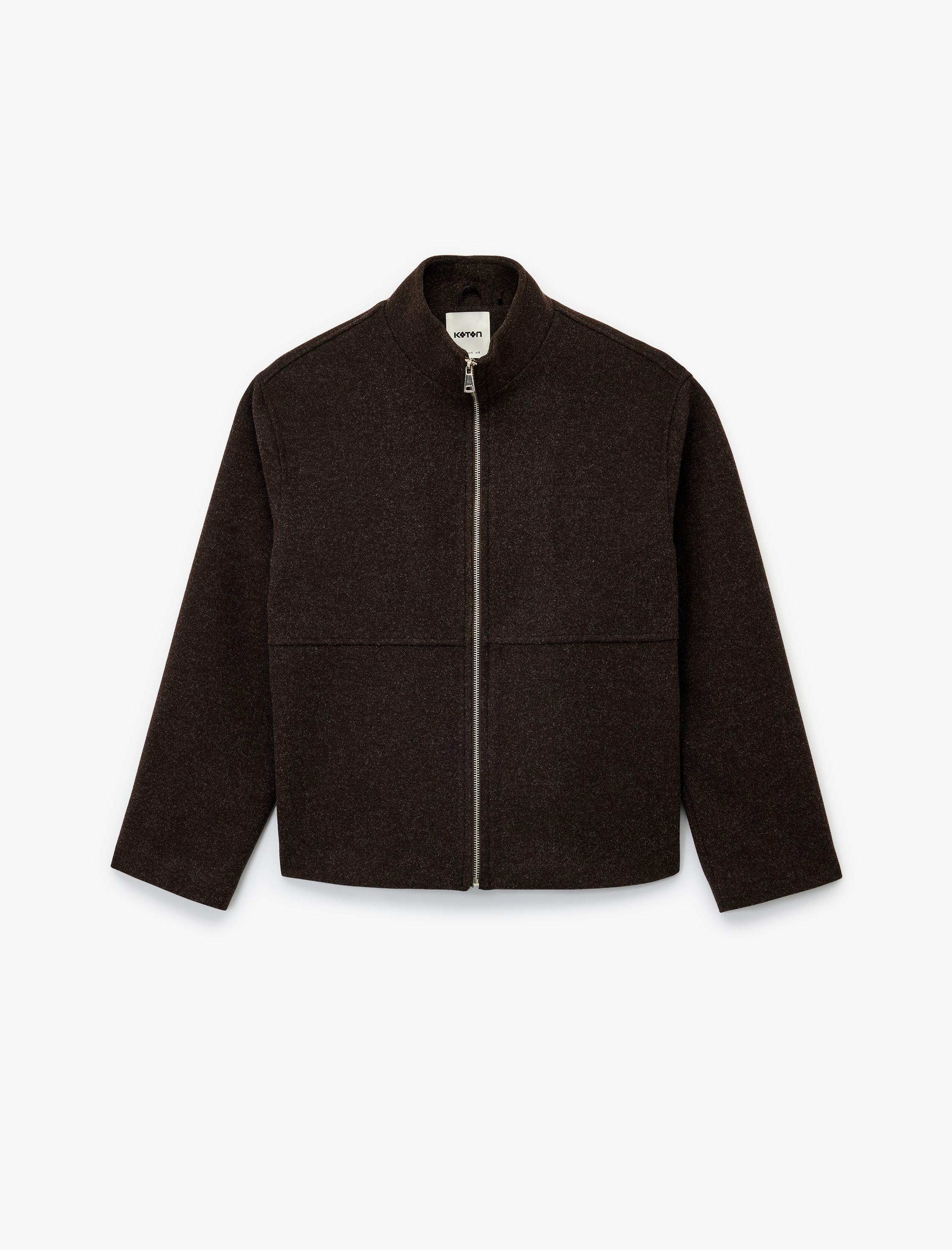   Cepli Dik Yaka Uzun Kollu Fermuarlı Kaşe Ceket