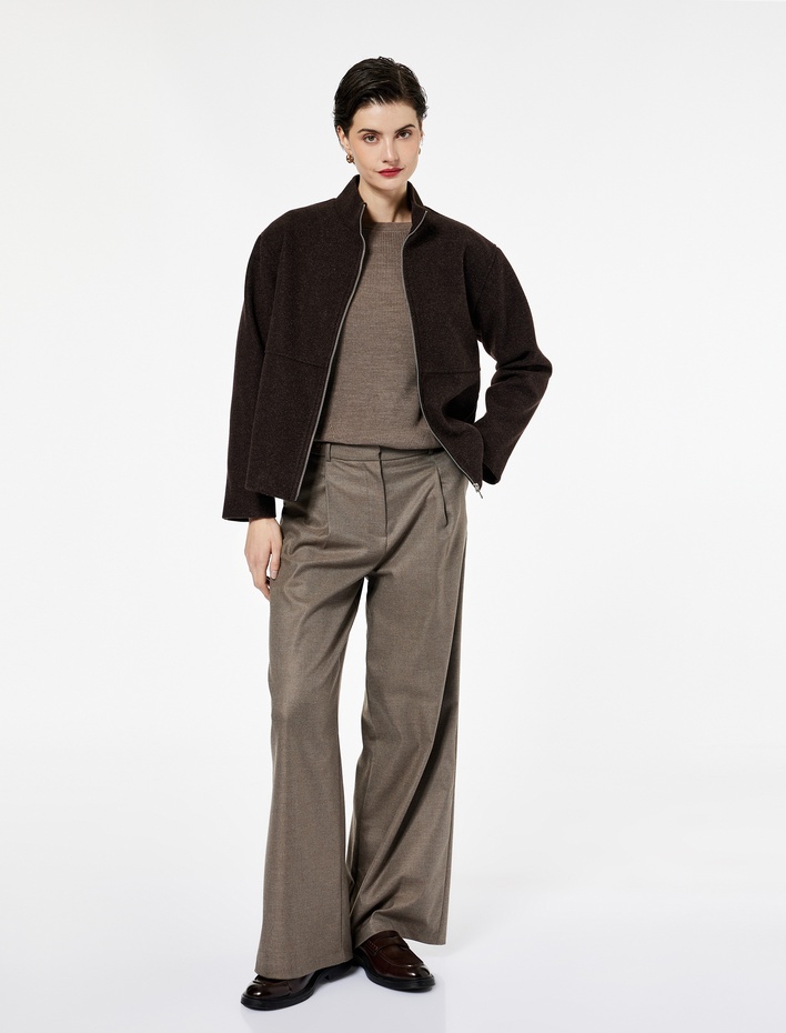  Cepli Dik Yaka Uzun Kollu Fermuarlı Kaşe Ceket