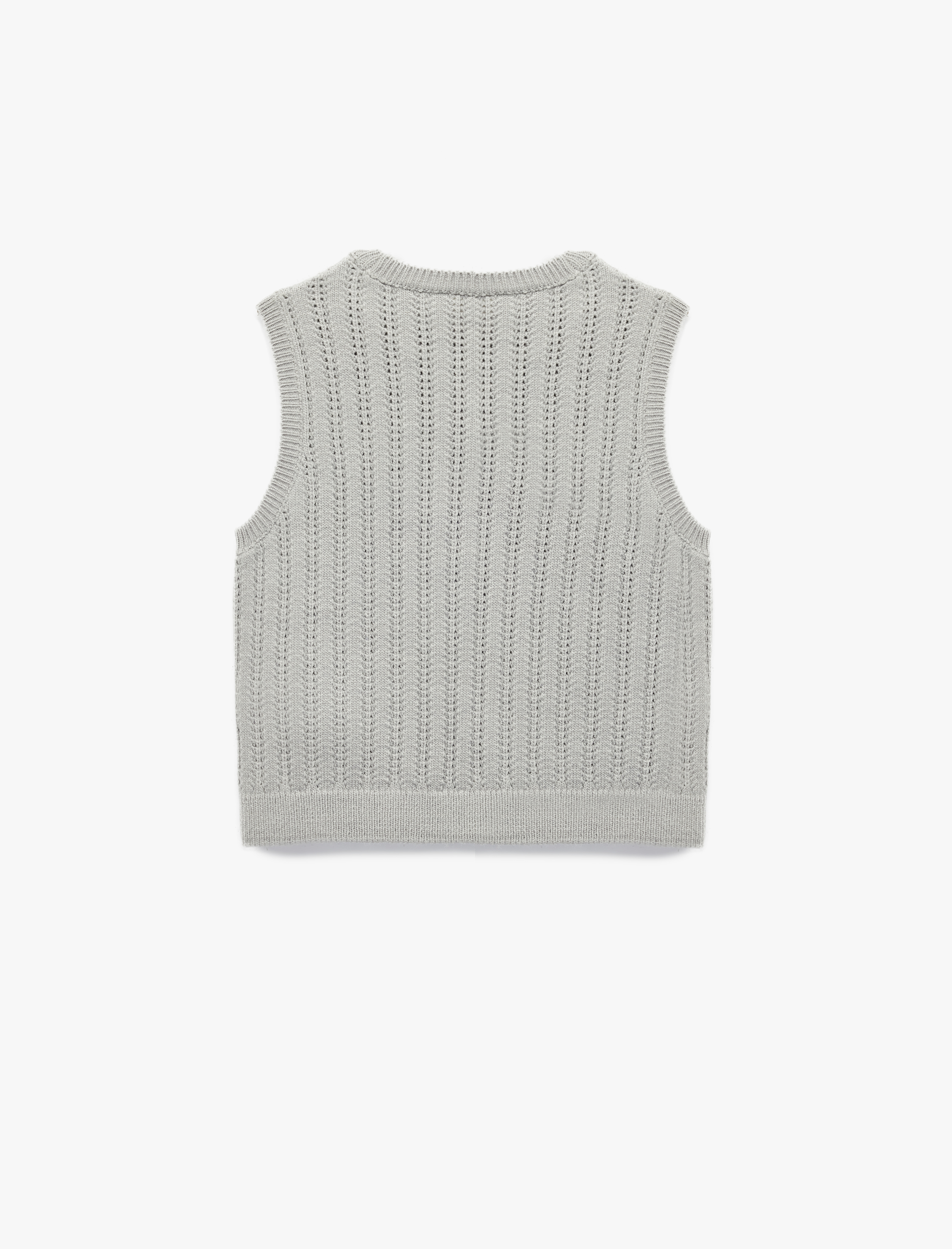  Kız Çocuk Ajurlu Kolsuz Bisiklet Yaka Triko Süveter