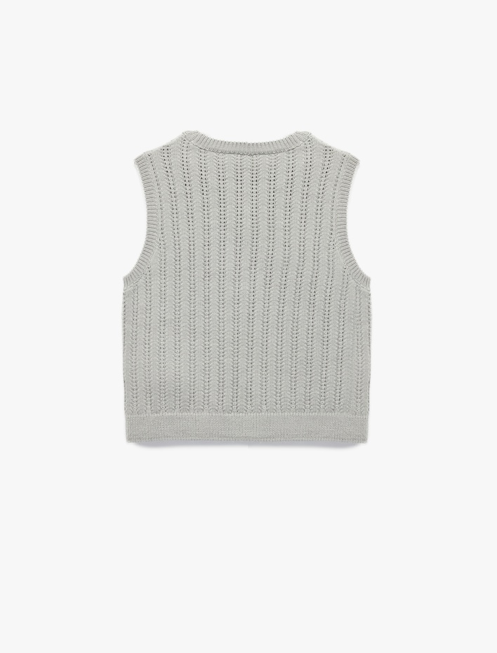 Kız Çocuk Ajurlu Kolsuz Bisiklet Yaka Triko Süveter