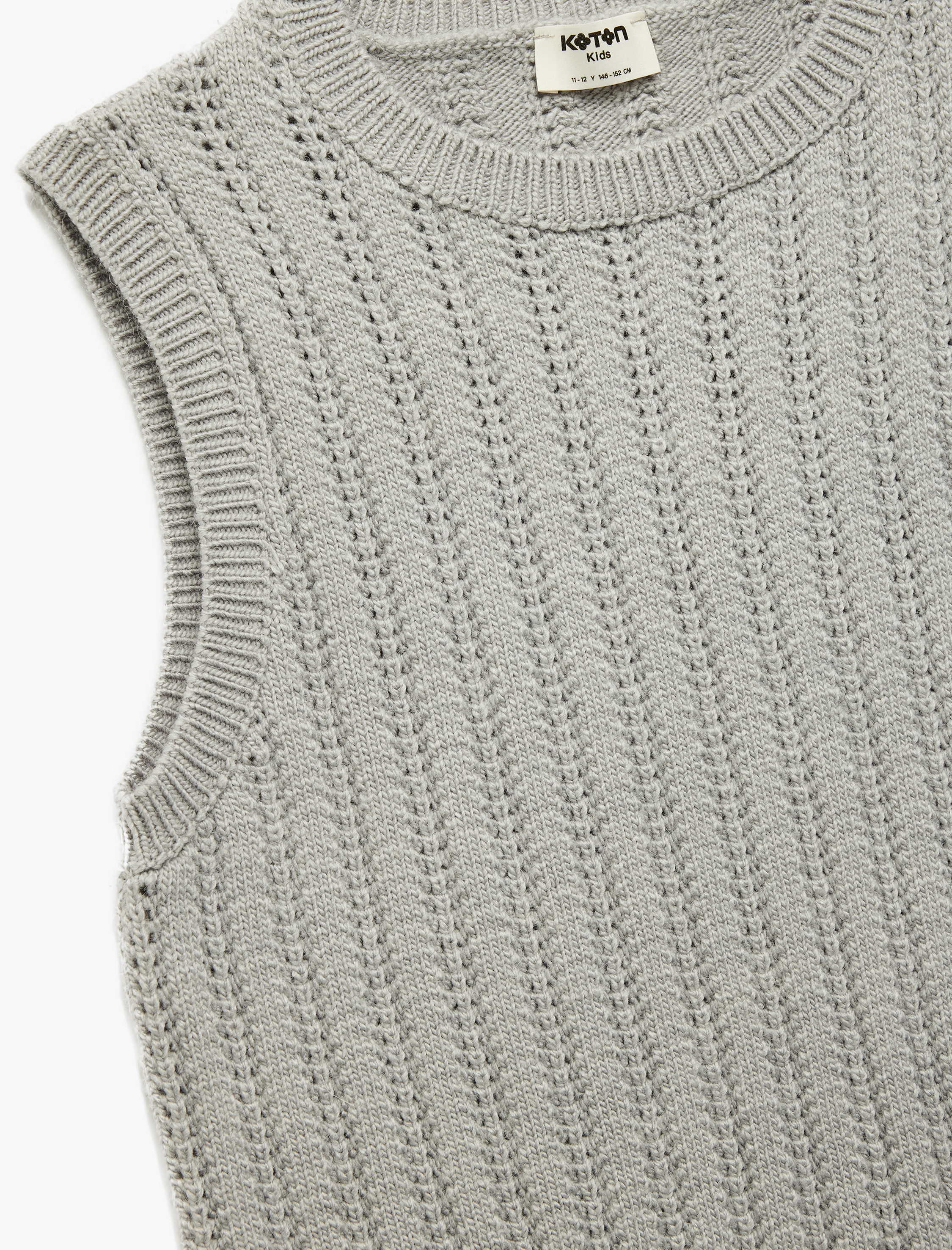  Kız Çocuk Ajurlu Kolsuz Bisiklet Yaka Triko Süveter