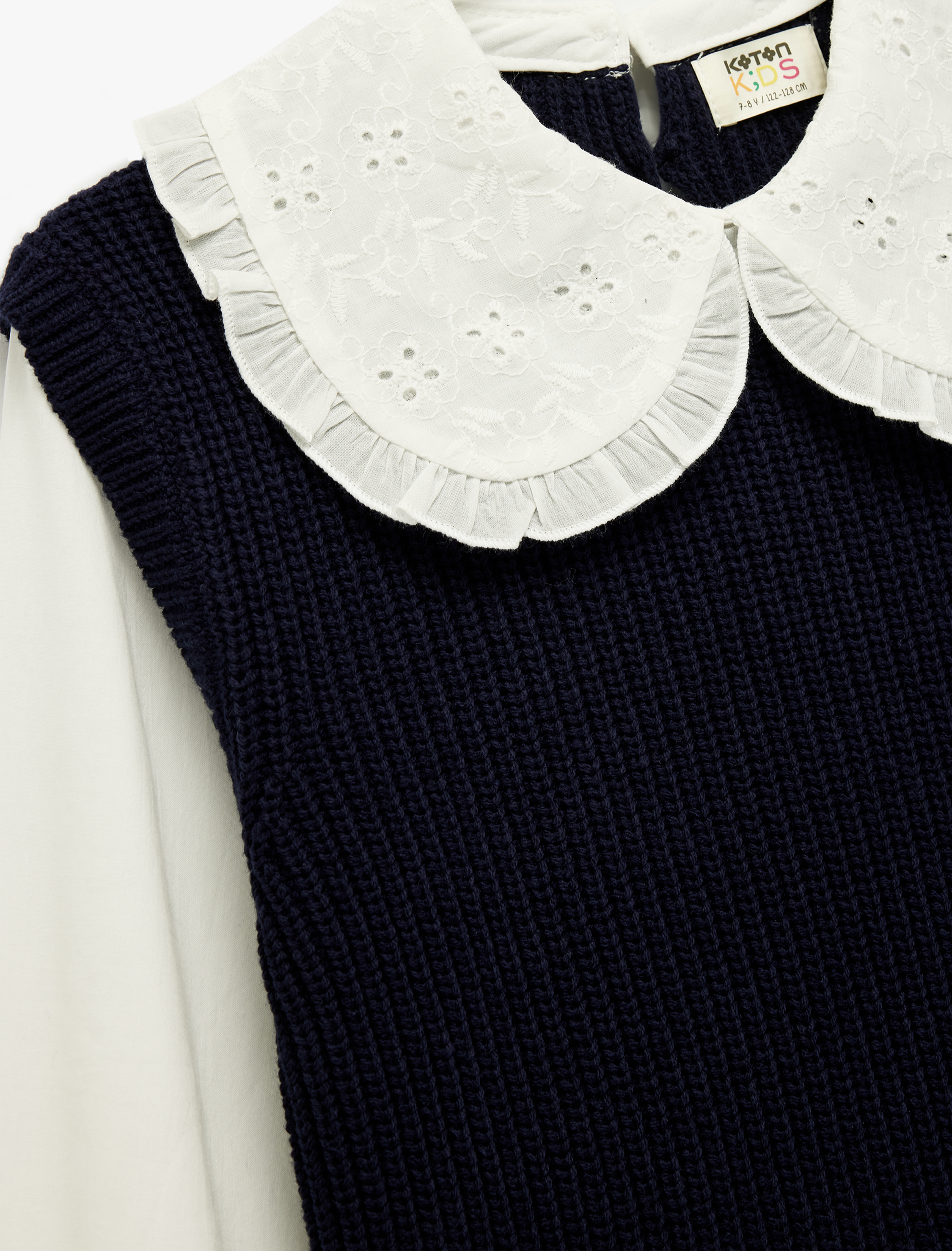  Kız Çocuk Uzun Kollu Bebe Yaka Brodeli Triko Kazak