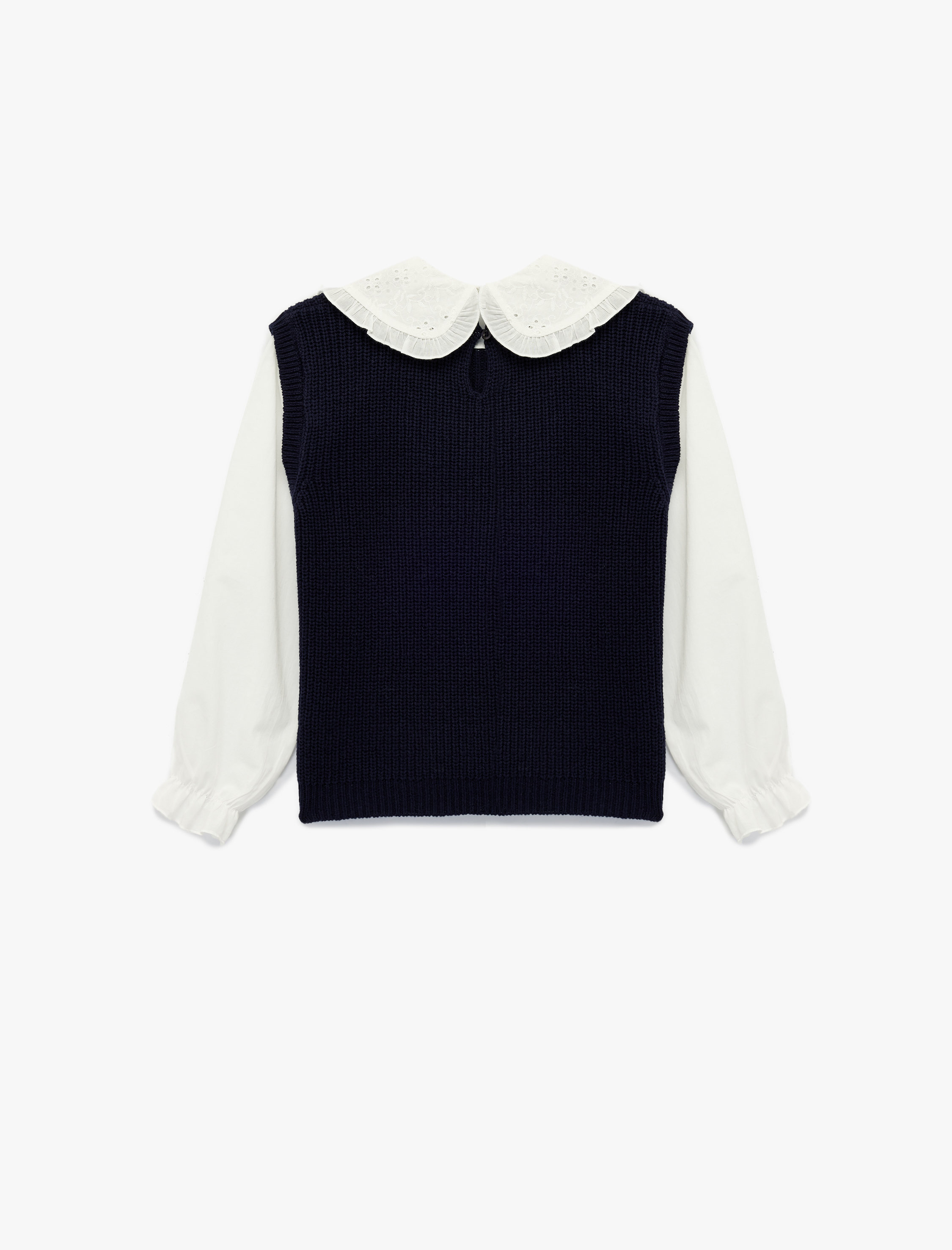  Kız Çocuk Uzun Kollu Bebe Yaka Brodeli Triko Kazak