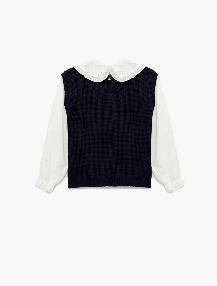 Kız Çocuk Uzun Kollu Bebe Yaka Brodeli Triko Kazak