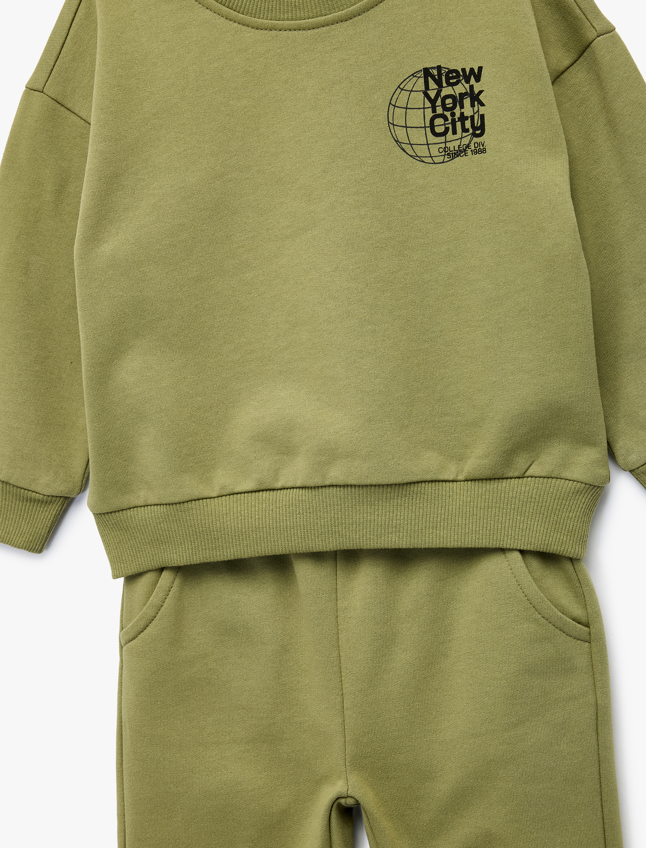  Erkek Bebek Bisiklet Yaka Uzun Kollu Baskılı Pamuklu Şardonlu Eşofman Takımı