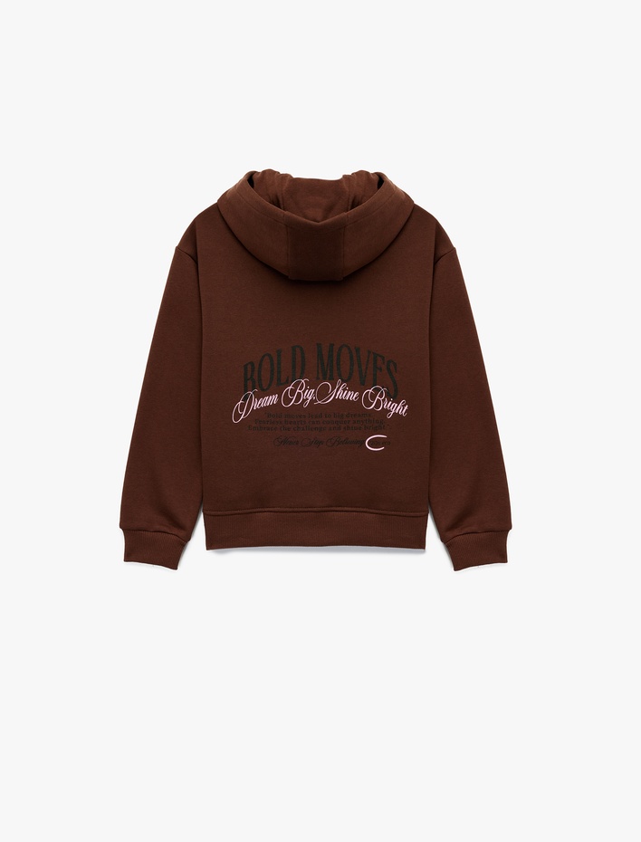 Kız Çocuk Pamuklu Uzun Kollu Baskılı Oversize Kapşonlu Sweatshirt