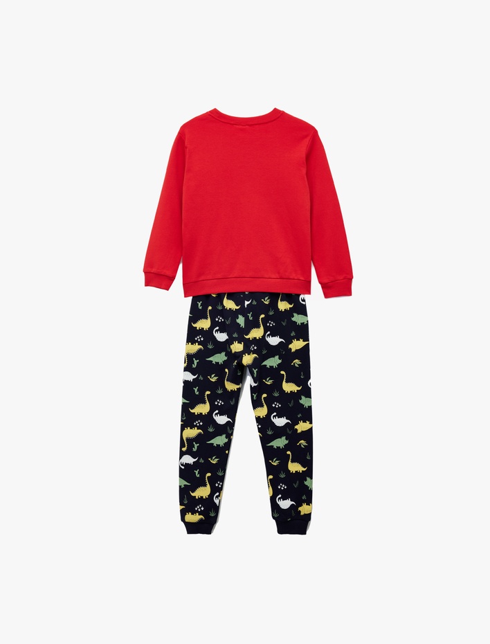 Erkek Bebek Dinozor Baskılı Pamuklu Eşofman Takımı