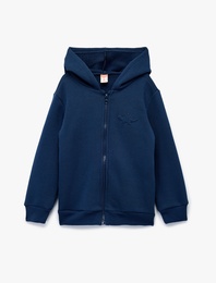 Uzun Kollu Dinozor Baskı Detaylı Fermuarlı Kapşonlu Sweatshirt