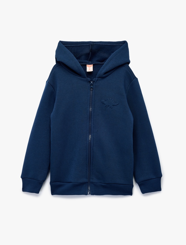 Erkek Bebek Uzun Kollu Dinozor Baskı Detaylı Fermuarlı Kapşonlu Sweatshirt