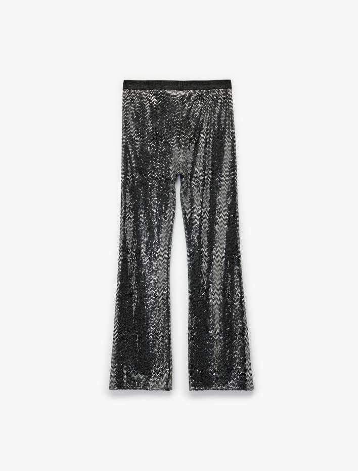 Kız Çocuk Beli Lastikli Pullu Payetli İspanyol Paça Pantolon