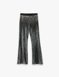 Beli Lastikli Pullu Payetli İspanyol Paça Pantolon