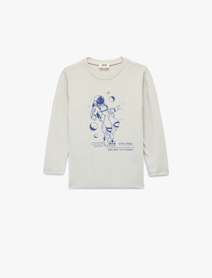 Erkek Çocuk Pamuklu Baskılı Bisiklet Yaka Uzun Kollu Tişört