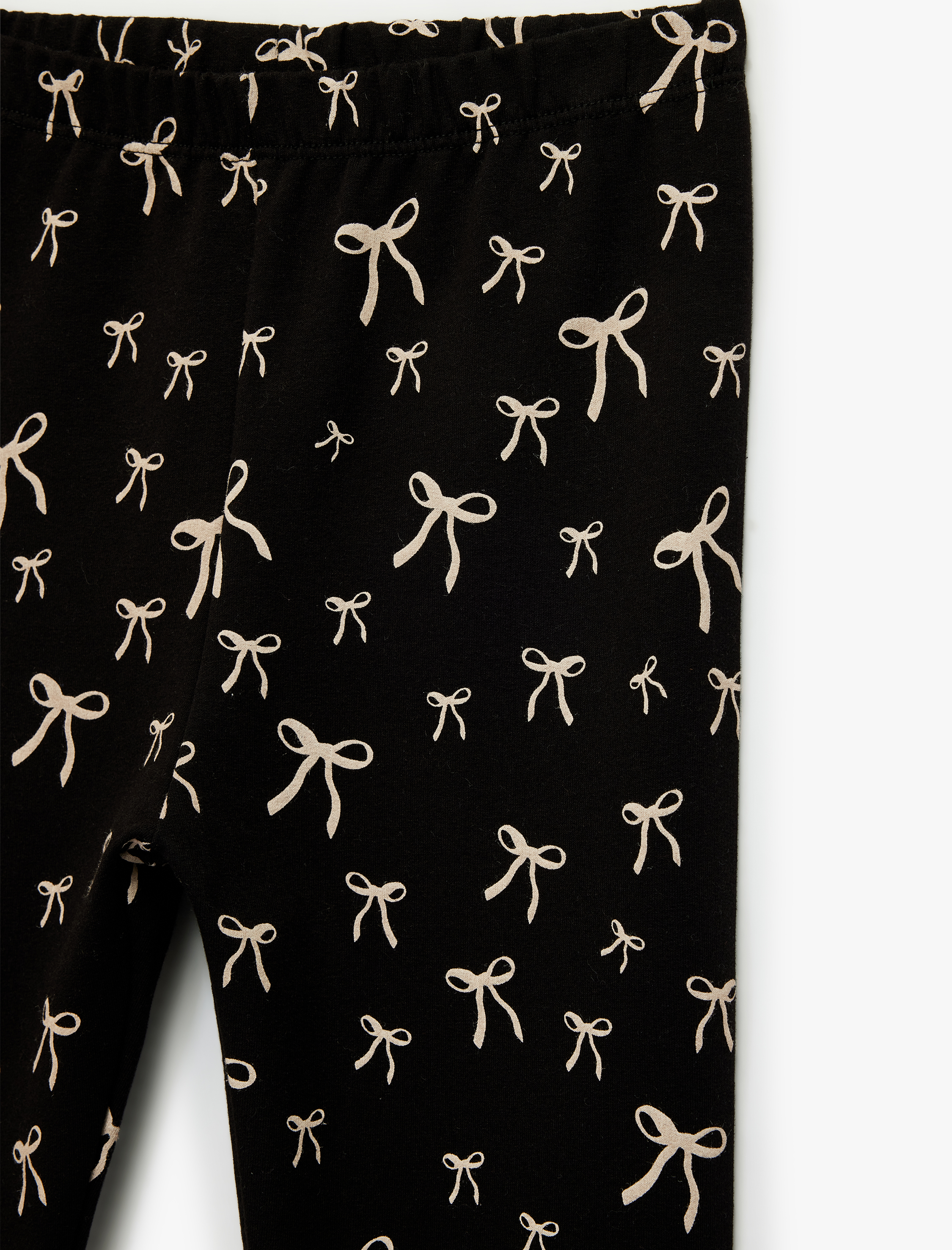  Kız Çocuk Fiyonk Baskılı Beli Lastikli Pamuklu Tayt