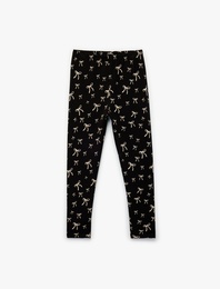 Fiyonk Baskılı Beli Lastikli Pamuklu Tayt