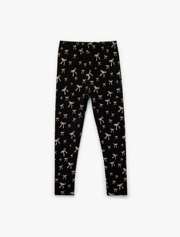 Kız Çocuk Fiyonk Baskılı Beli Lastikli Pamuklu Tayt