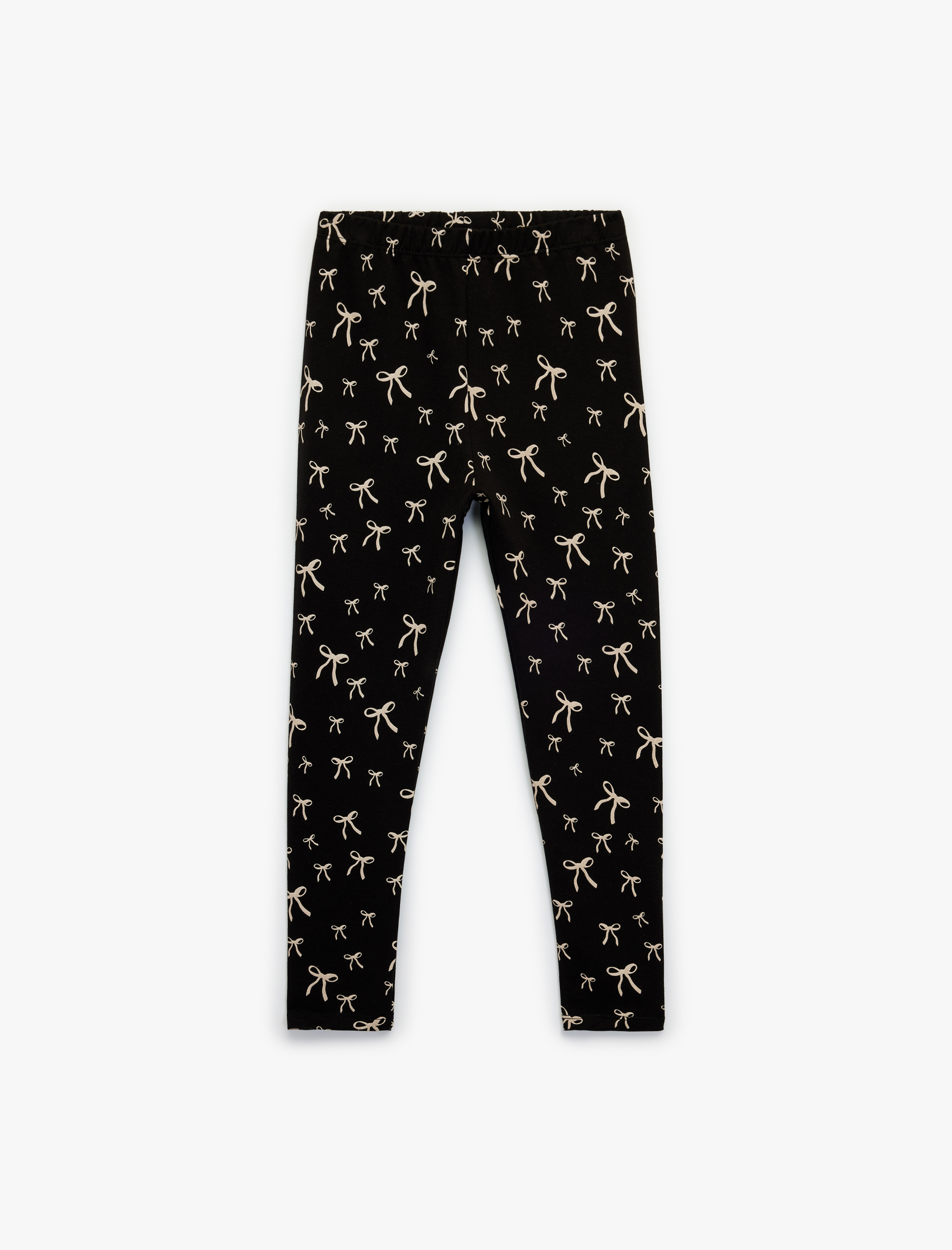  Kız Çocuk Fiyonk Baskılı Beli Lastikli Pamuklu Tayt