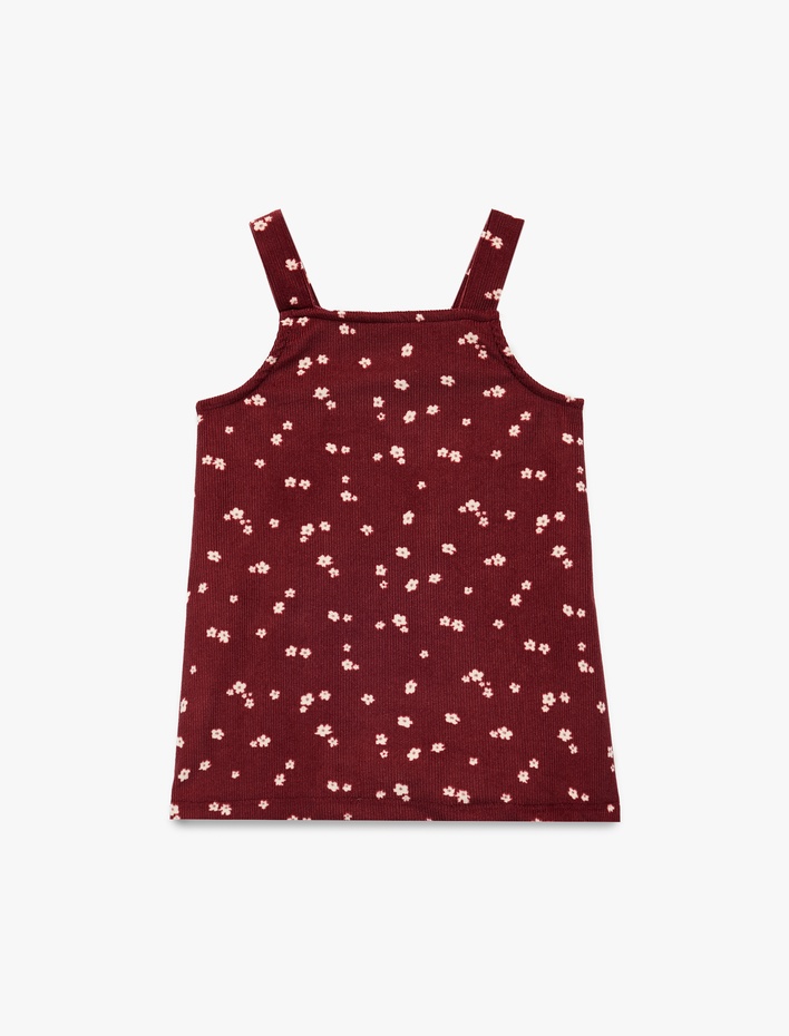 Kız Bebek Kare Yaka Askılı Cep Detaylı Düğmeli A Kesim Çiçekli Elbise