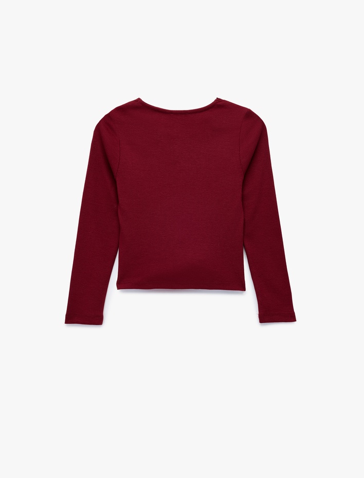 Kız Çocuk Pamuklu Uzun Kollu V Yaka Dantel Detaylı Tişört