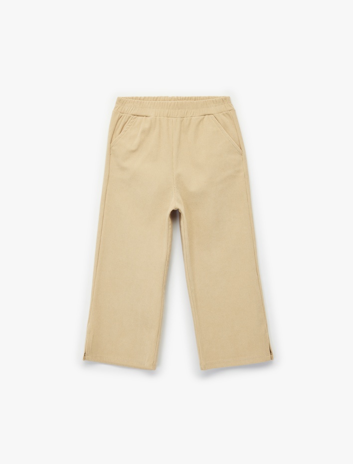 Kız Bebek Çift Cepli Beli Lastikli Geniş Paça Kadife Eşofman Altı