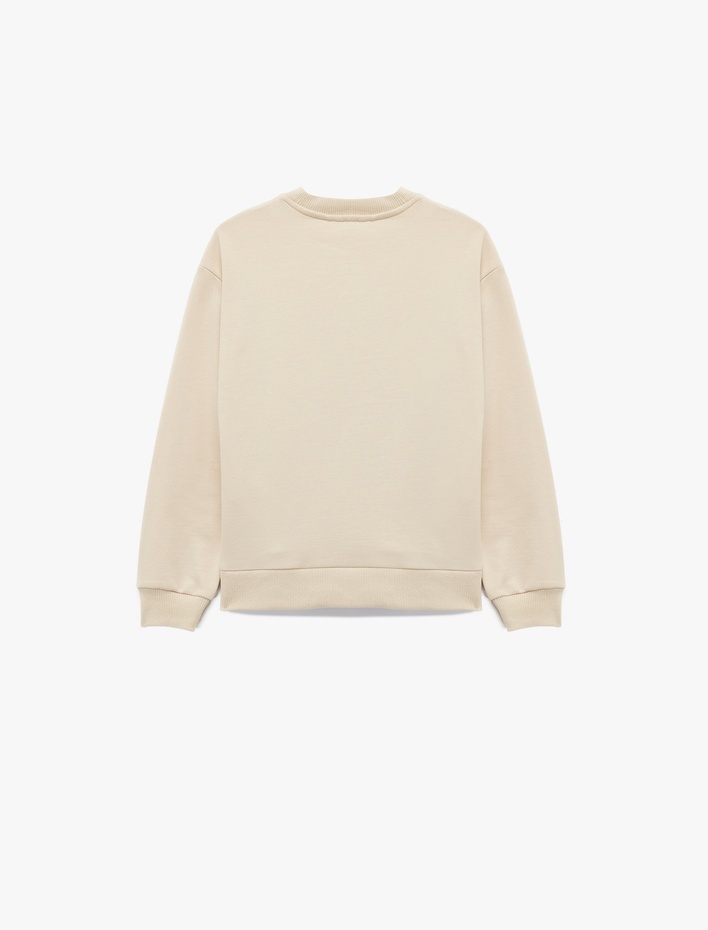 Kız Çocuk Pamuklu Uzun Kollu Bisiklet Yaka Ayıcık Baskılı Sweatshirt