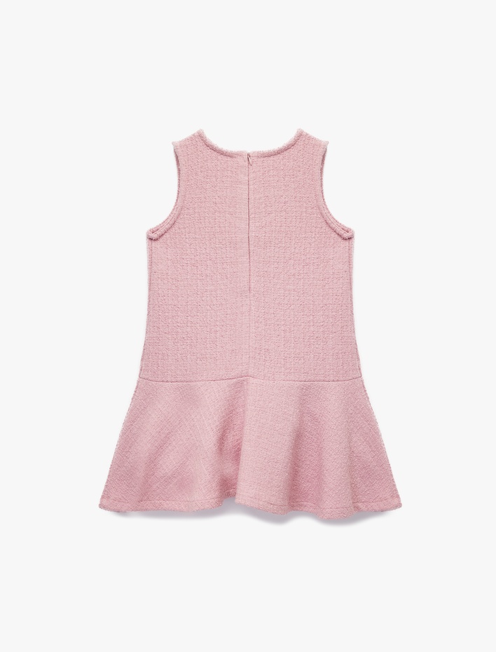 Kız Çocuk Kolsuz Bisiklet Yaka Düğmeli Elbise