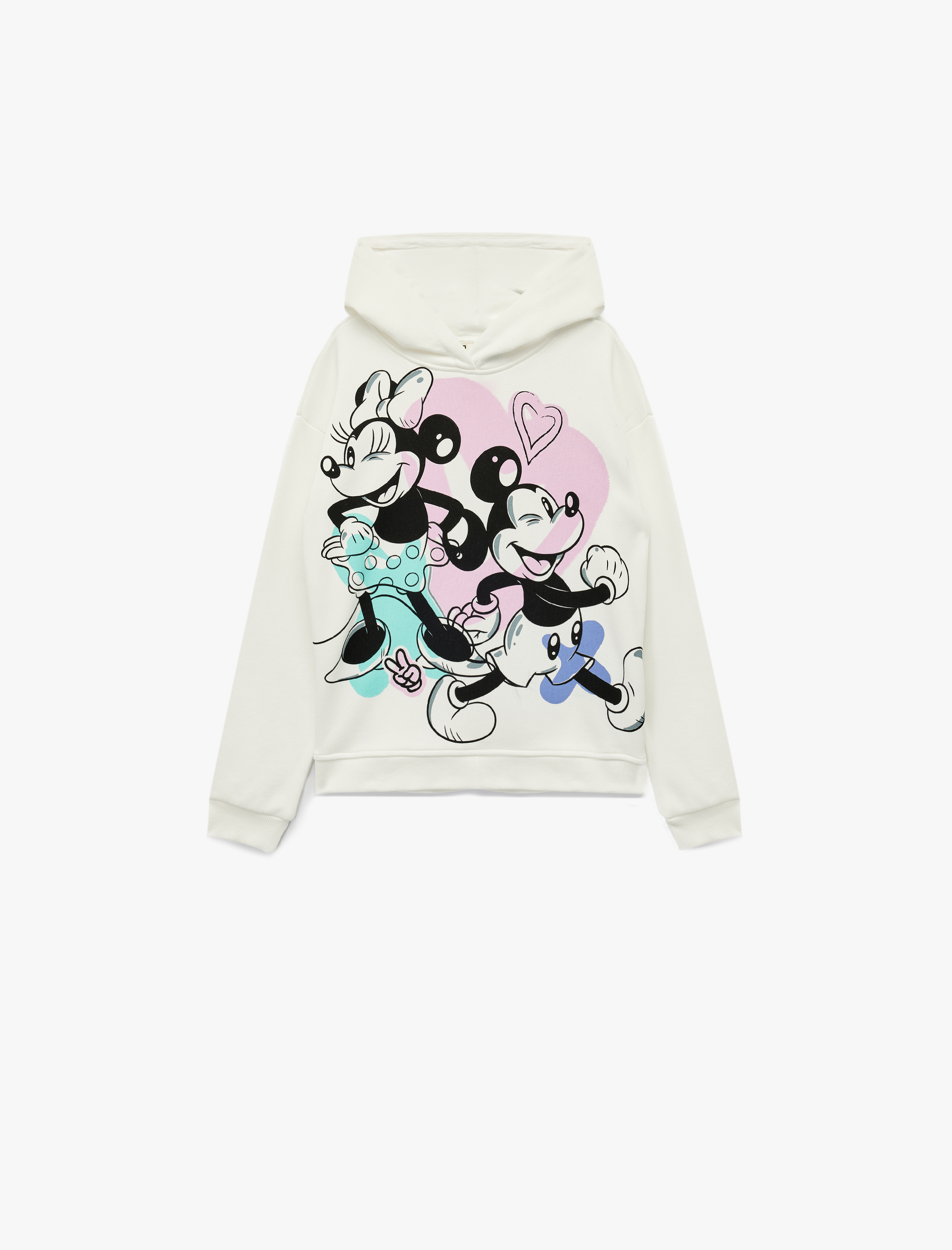  Kız Çocuk Lisanslı Mickey ve Minnie Mouse Baskılı Oversize Kapşonlu Sweatshirt