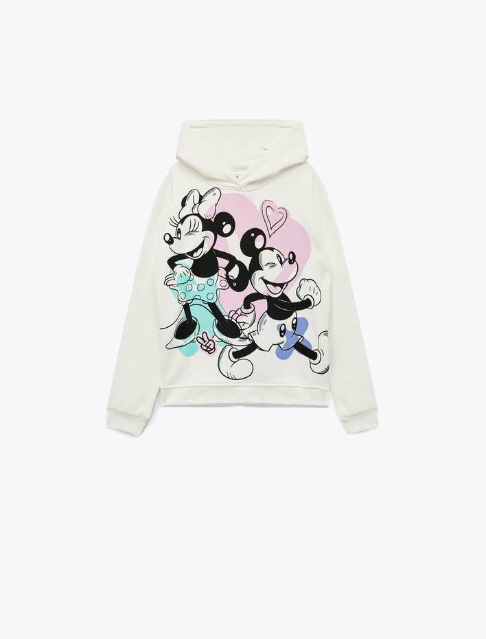 Kız Çocuk Lisanslı Mickey ve Minnie Mouse Baskılı Oversize Kapşonlu Sweatshirt