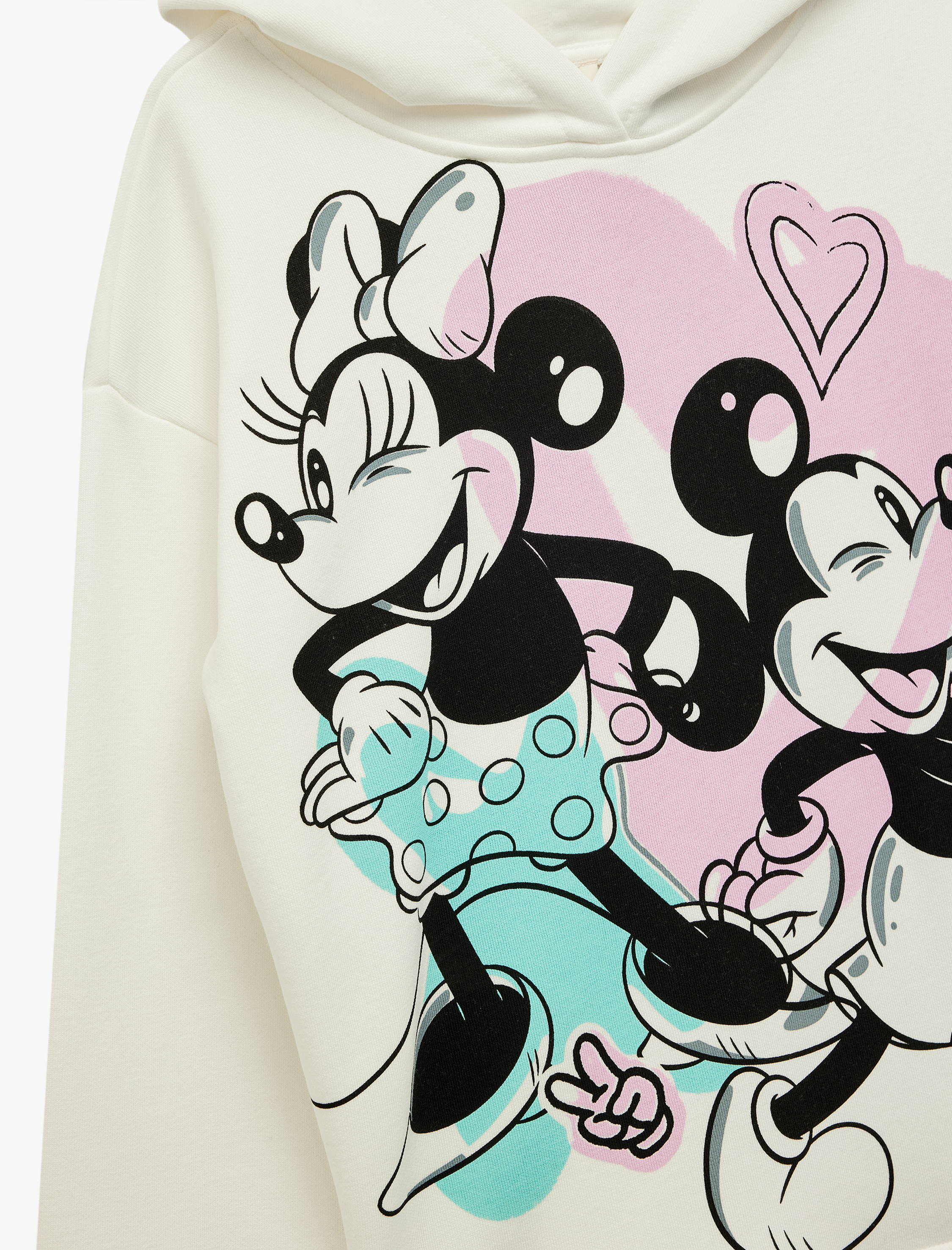  Kız Çocuk Lisanslı Mickey ve Minnie Mouse Baskılı Oversize Kapşonlu Sweatshirt